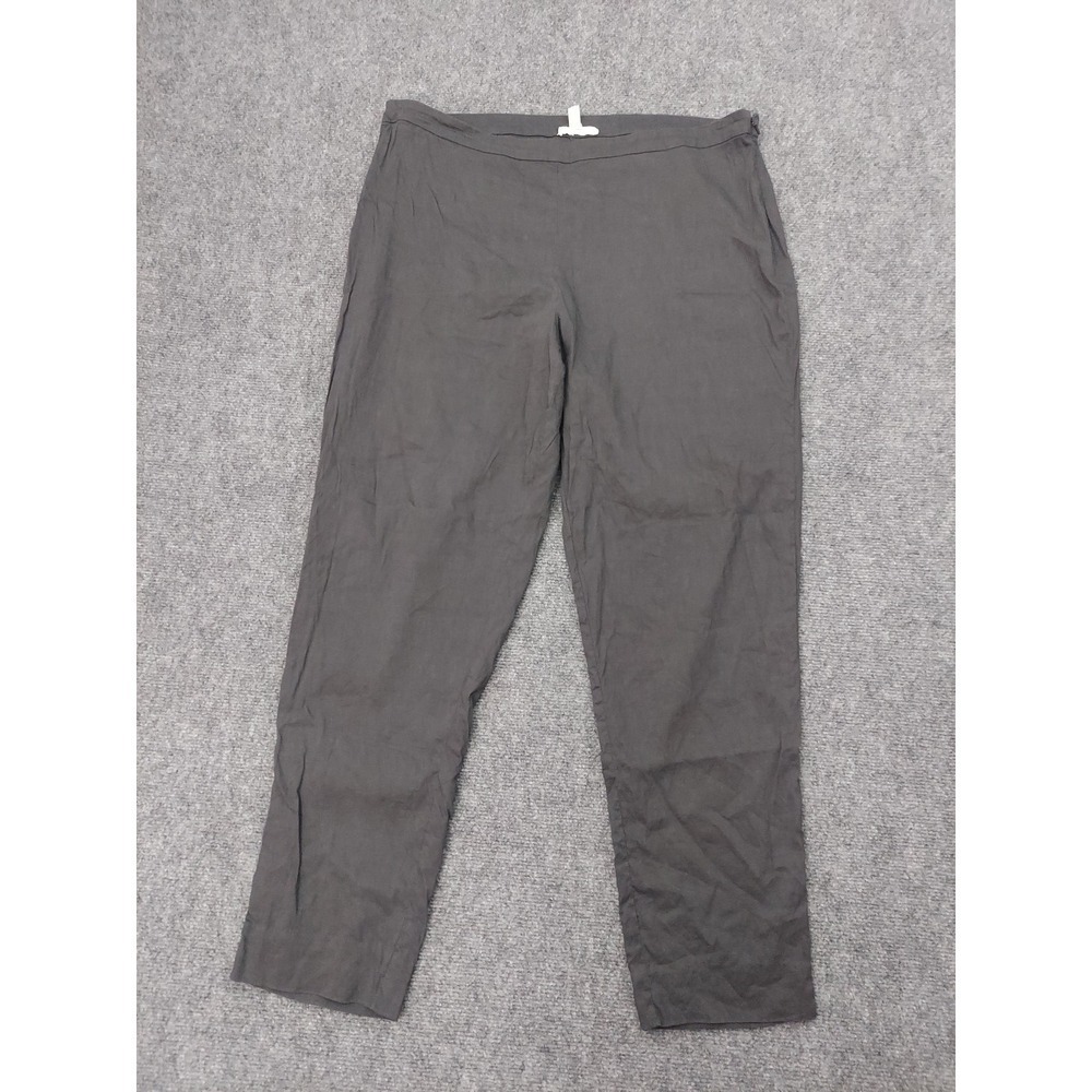 EILEEN FISHER Pants 16 Gray Organic Linen Blend Stretch Side Zip Pockets Ankle